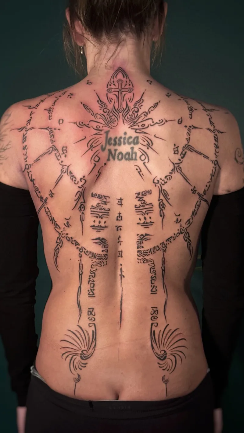 Detaljeret sort & grå tatovering af Natalia Nielsen
